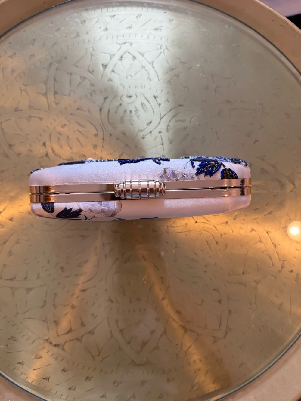 Embellished White Evening Clutch with Blue Floral Beading hand made from Etsy